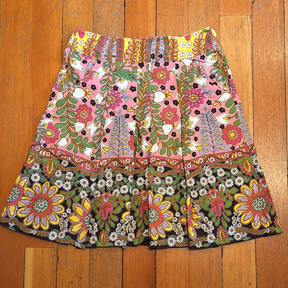 CAbi Pink and White Mini A-line Skirt